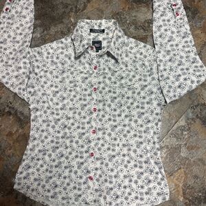 Cruel Girl Black and White Floral Shirt with red snaps size S